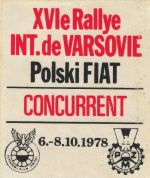 Plakietka z 16. Rajdu Warszawskiego